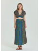 Navy Blue Plus Size Skirt with Elastic Waist and Slit 4625